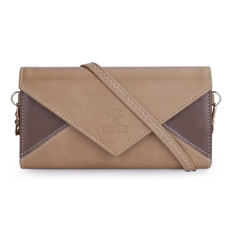 Asmi Collection Ladies Wallet: Stylish Light Brown Purse with Shoulder Belt
