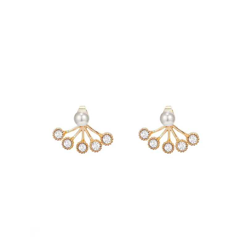 Yellow Chimes: Gold Plated Stud Earrings with White Crystals | 1.9cm x 2.5cm | Perfect Gift