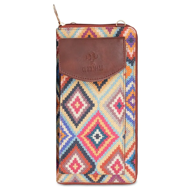 Fashionista Wallet: Women's Multicolour Fabric & Vegan Leather | Slim Design | Mobile Pocket
