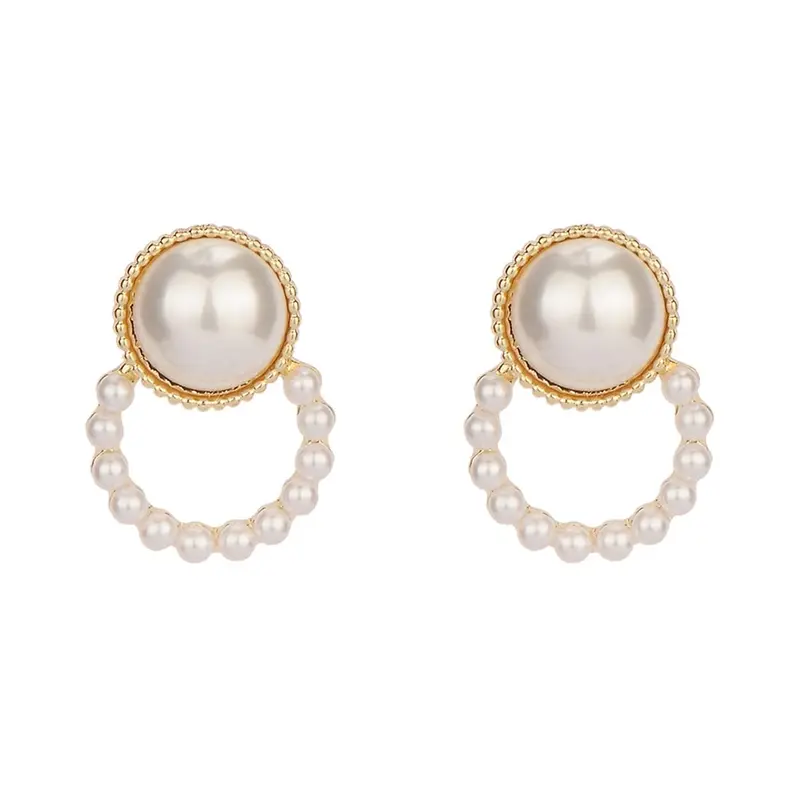 Yellow Chimes Women Gold Toned Pearl Stud Earrings | 3.5cm x 1.6cm | White