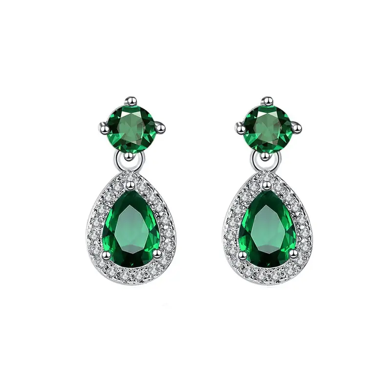 Yellow Chimes: Women Green Crystal Drop Earrings | 2CM x 1CM | Lightweight | Silver Tone