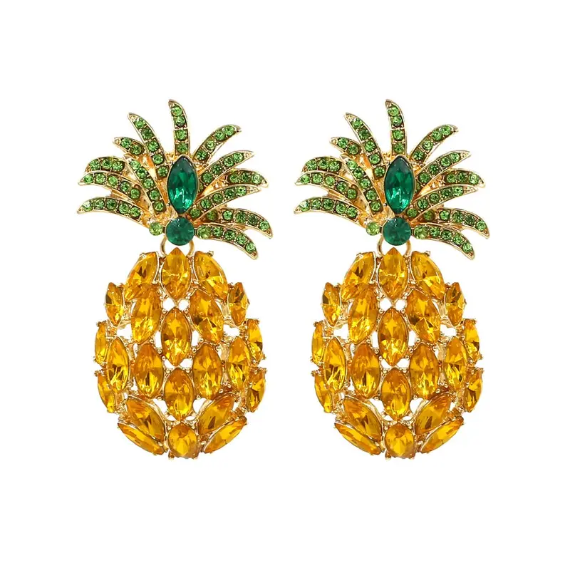 Yellow Collection: Women Yellow Crystal Drop Earrings | 5cm | Pineapple Design