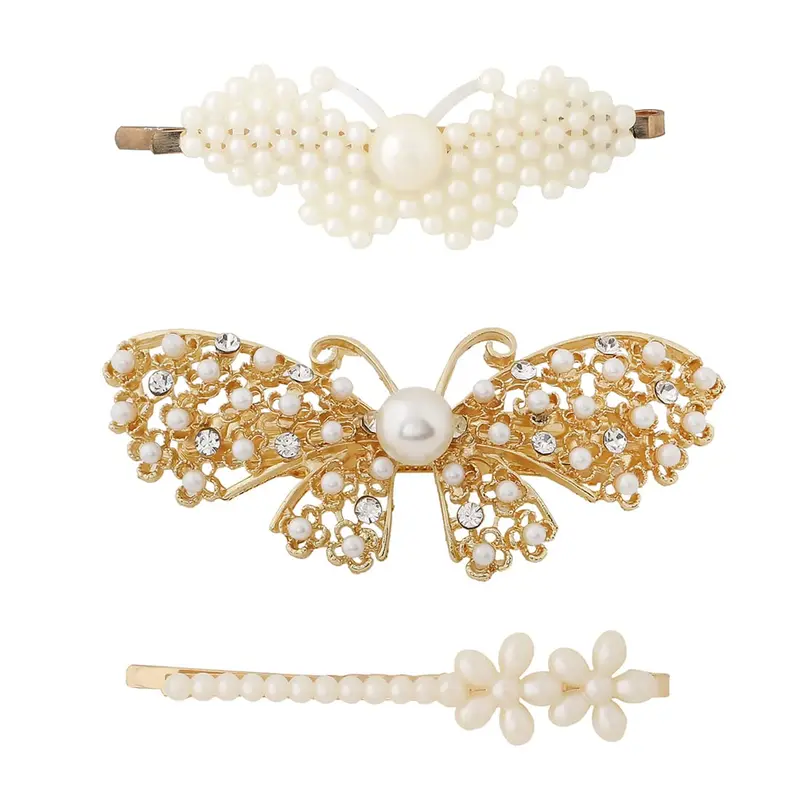 3 Pcs Gold-toned Butterfly Hair Clips - Stylish & Gentle | 7.4 cm | Gift for Women & Girls