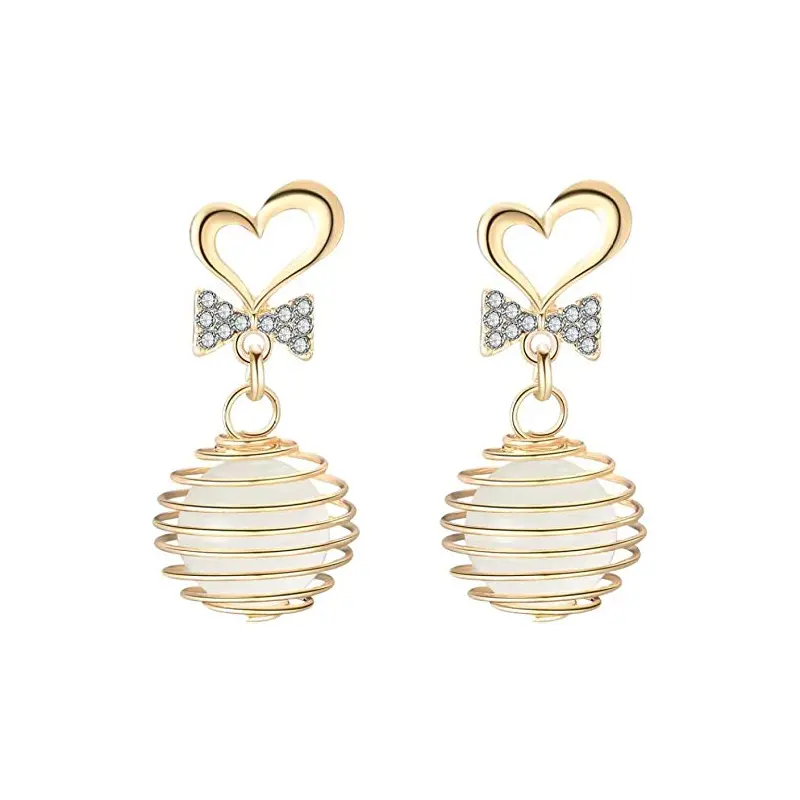 Yelow Chimes Luxurias Edition Collection Heart Shaped Pearl Crystal Ball Plushy Drop Earrings For Women