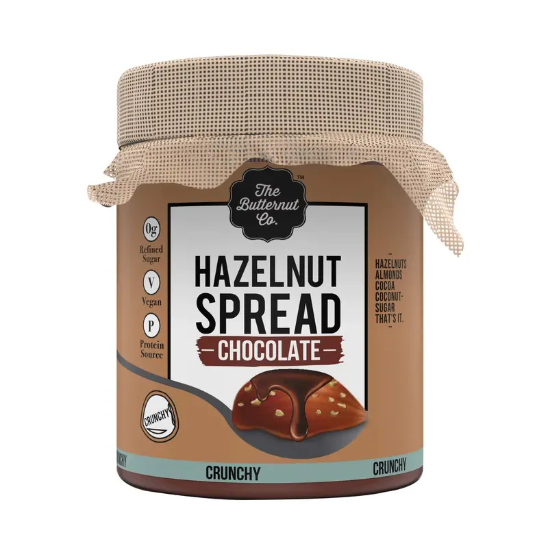 The Butternut Co. Chocolate Hazelnut Spread, 200 gm Crunchy (No Refined Sugar, Vegan, No Preservatives)