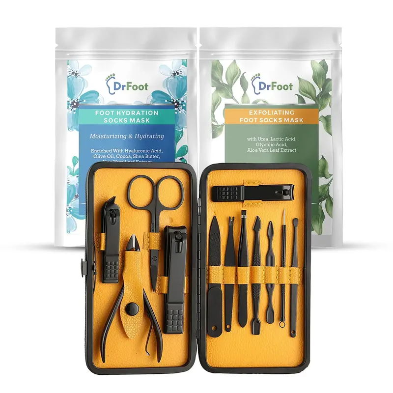 12 in 1: Manicure & Pedicure Kit with Stainless Steel Tools | Complete Grooming Set | Elegant Black