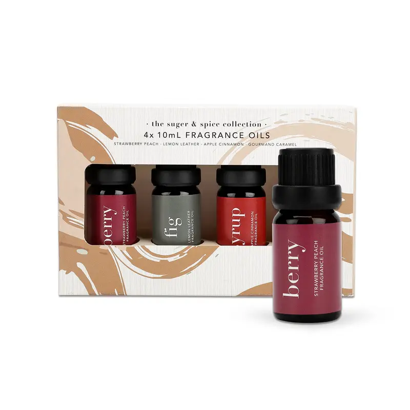 Anko Sugar & Spice Collection Aroma Diffuser Oil - Set of 4 | Candle Burner & Electric Diffuser Essential Oil for Home (Apple Cinnamon, Caramel, Lemon, Strawberry peach fragrance) | Undiluted therapeu