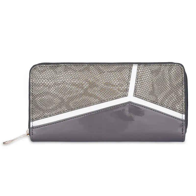 Faux Leather Zip Around Womens Wallet with Multiple Card Holders | Clutch Style | 20 x 10 cm | Grey