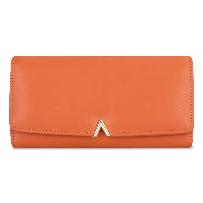 Bi-Fold Womens Wallet - Multiple Card Slots, Zipper Pocket | Clutch Style | 20.5x3x10.5 cm | Orange