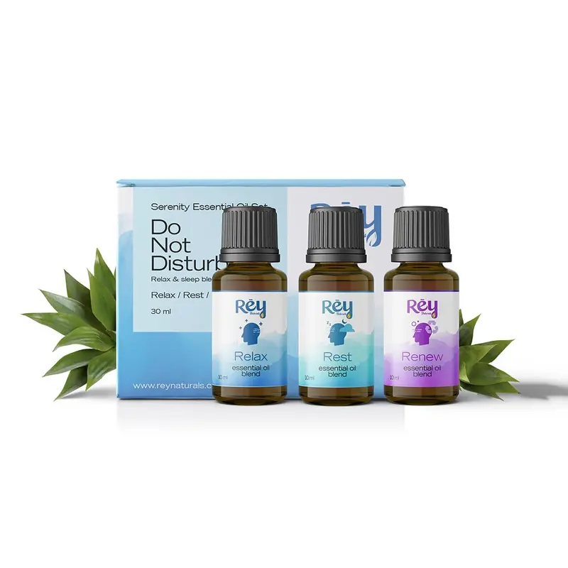 Rey Naturals 100% Natural Aroma Diffuser Essential Oil Set - Rest Focus Inspire - 3 Aromatherapy Blends for Home Fragrance | Stress relief and Headache relief (Ylang Ylang, Rose & Jasmine)