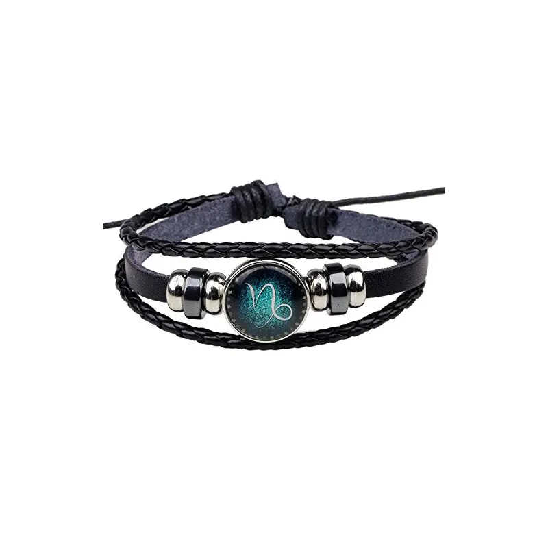 Yellow Chimes Zodiac Sign Constellation Handmade Black Leather Bracelet for Men and Women/Unisex (Capricorn)