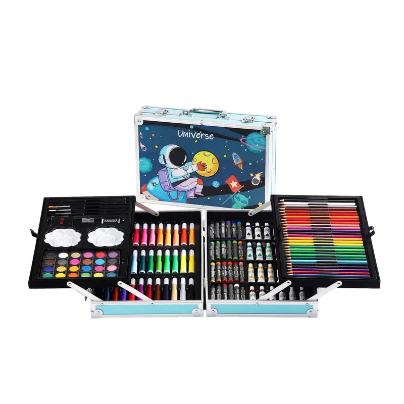 145 PCS Art Set: Colour Suitcase with Sturdy Design | 28 Color Pencils, 24 Oil Pastels & More | Multi Color