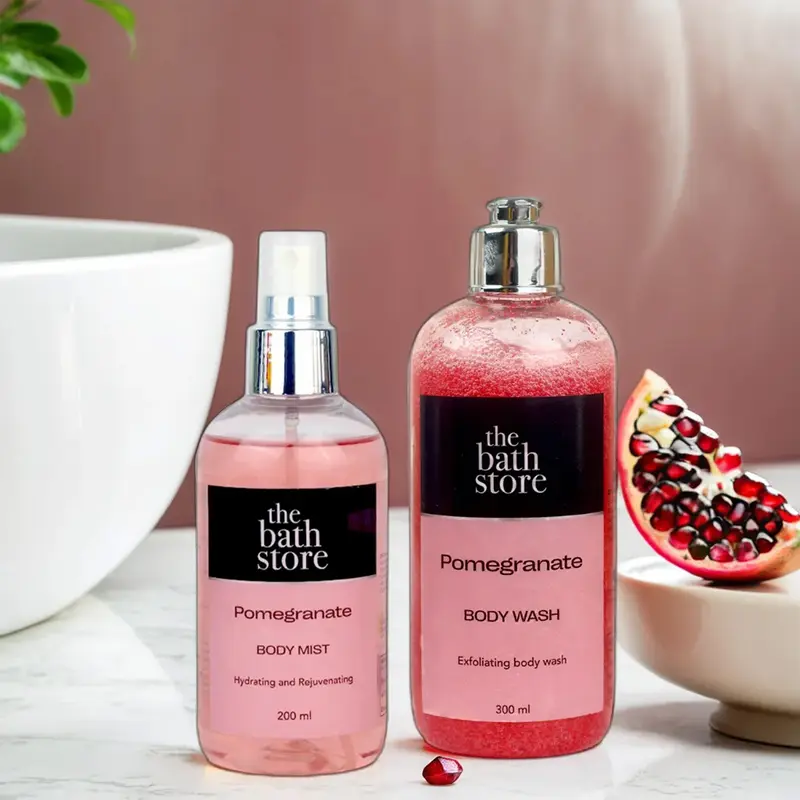 Combo: Pomegranate Body Wash & Body Mist | Tan Removal | Long Lasting Fragrance | 300ml & 200ml