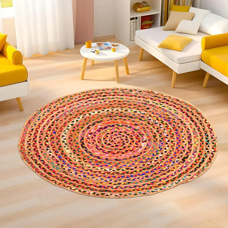 4x4 Feet Round Jute Rug - Non-Slip, Easy Maintenance | Pink | Cozy Design
