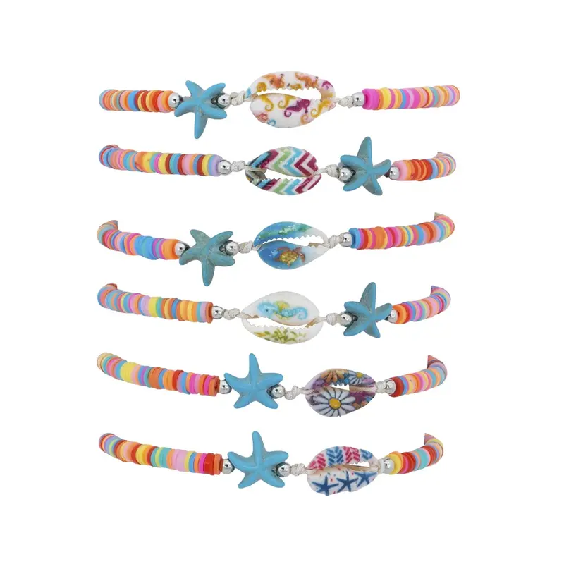 6 Pcs Kids Jewelry: Woven Charm Bracelets with Starfish | Multicolor