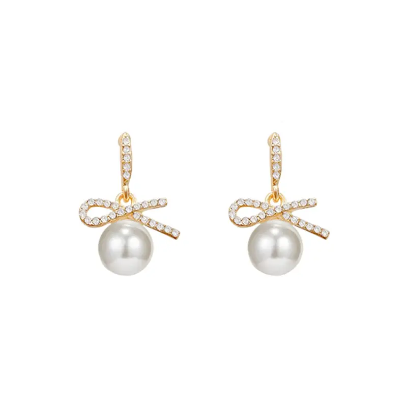 Yellow Chimes: Women Gold Pearl Drop Earrings | 2.5cm | Floral Design
