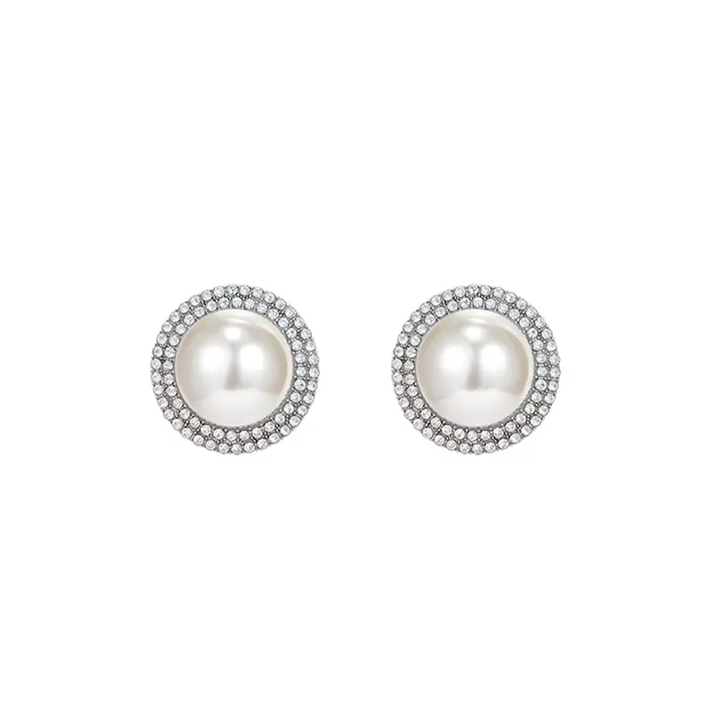 Yellow Chimes Women's Silver Stud Earrings - Pearl & Crystal Design | 2.7cm | Lightweight | Floral
