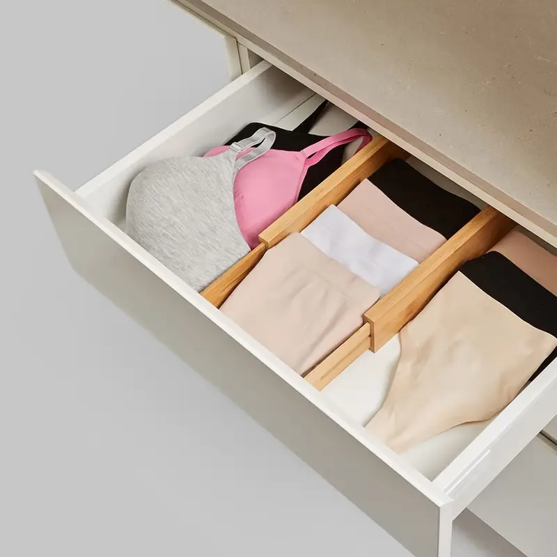 2 Pack Bamboo Drawer Dividers - Adjustable & Versatile | 13-17 inches | Natural Brown