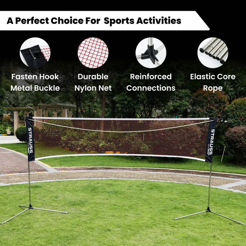 STRAUSS Badminton Net with Stand Poles | Adjustable Height | 310cm