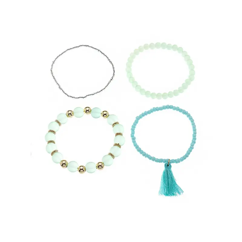4 Pcs Combo: Women's Blue Beads Bracelets - Adjustable | Stackable Design | For Parties & Birthdays