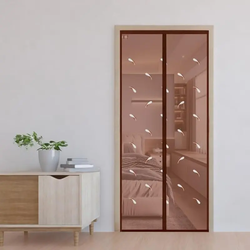 Feather Magnetic Curtain for Door: Automatic Closure Mosquito Net | 210x115 cm | Brown Polyester