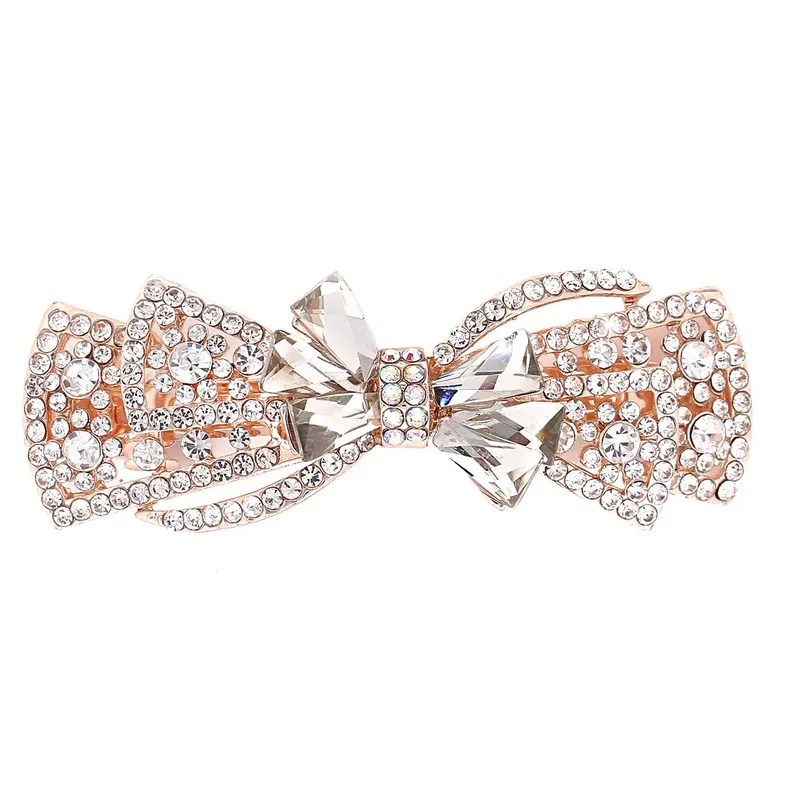 1 Unit: Bow Shaped Hair Clip with White & Gold Accents | 8.2 cm x 4 cm | Floral Design