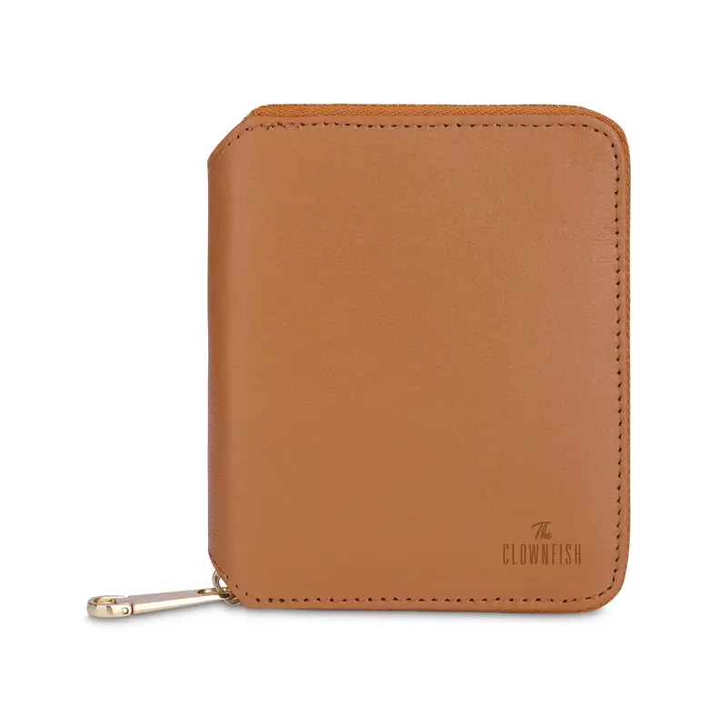 Zia Genuine Leather Bi-Fold Zip Wallet: Multiple Card Slots | Rust