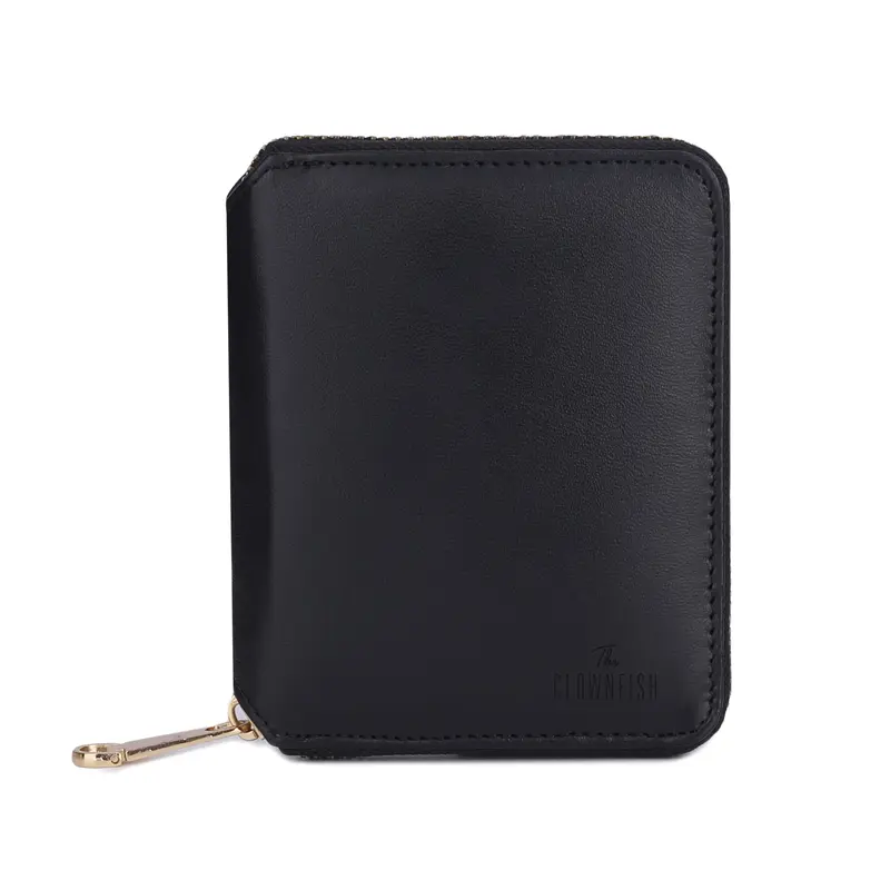 Zia: Womens Black Genuine Leather Bi-Fold Zip Around Wallet | 120g | Stylish & Trendy