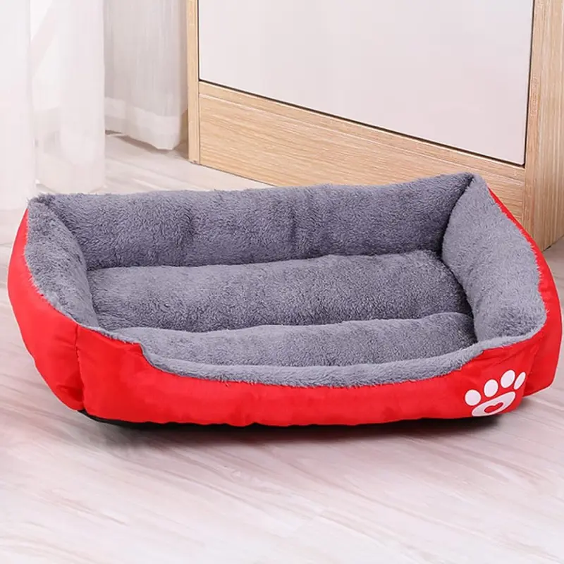 2000000057034_NPD_HT: Rectangular Red Dog Bed with Rise-Edge Pillow | 60cm x 40cm