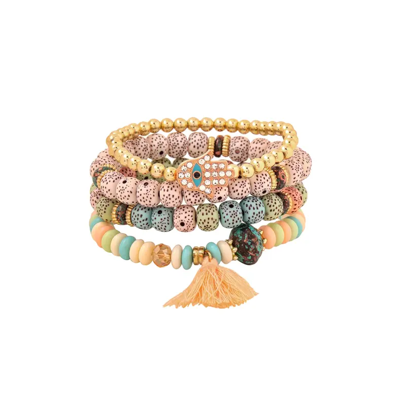 4 Pcs Multicolor Evil Eye Bracelets for Women | Adjustable Layered Design | Gift for Girlfriend