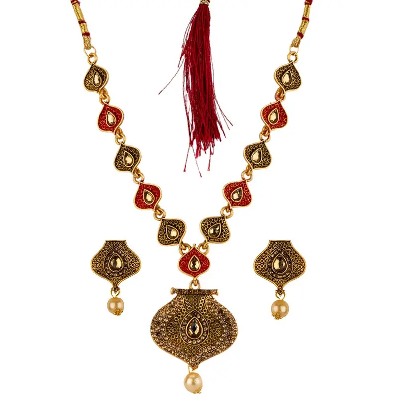 Yelow Chimes Necklace Set: Antique Traditional Pearl Kundan | Gold Plated | Multi Color