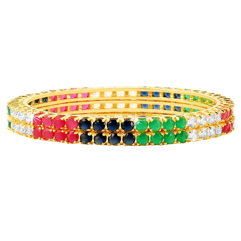2 Pc CZ/AD Gold Plated Traditional Bangle Set for Women | 2.4 Inch | Multicolor