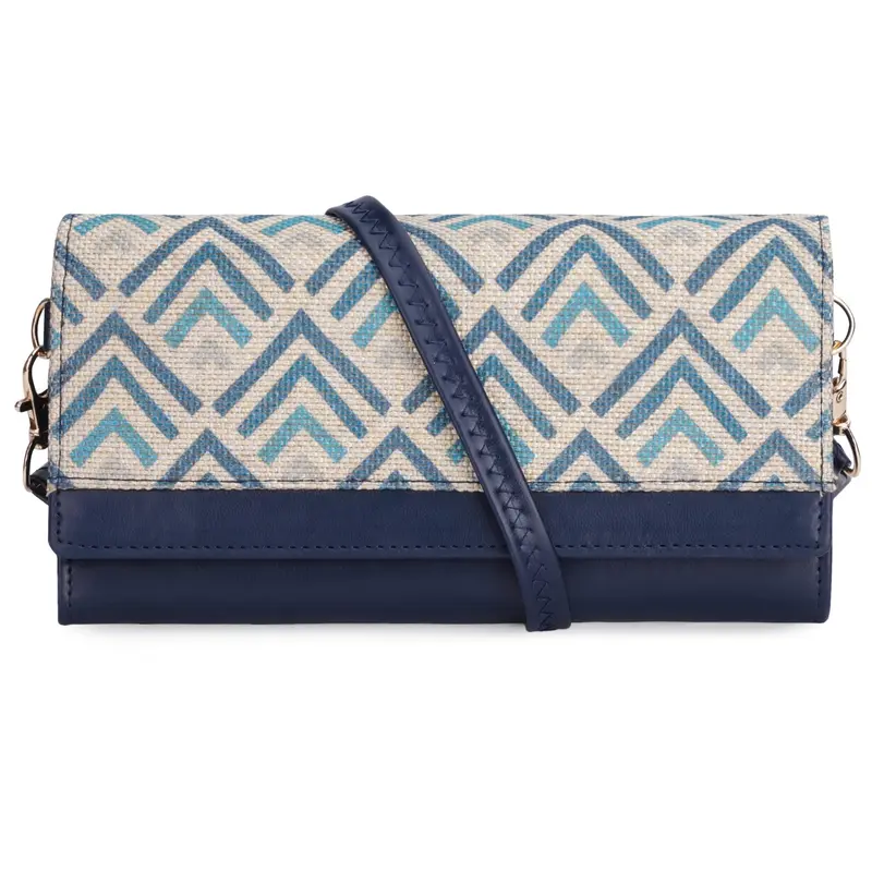 Erika Ladies Wallet: Printed Handicraft Fabric & Vegan Leather | White | 2 Cash Compartments, Card Slots