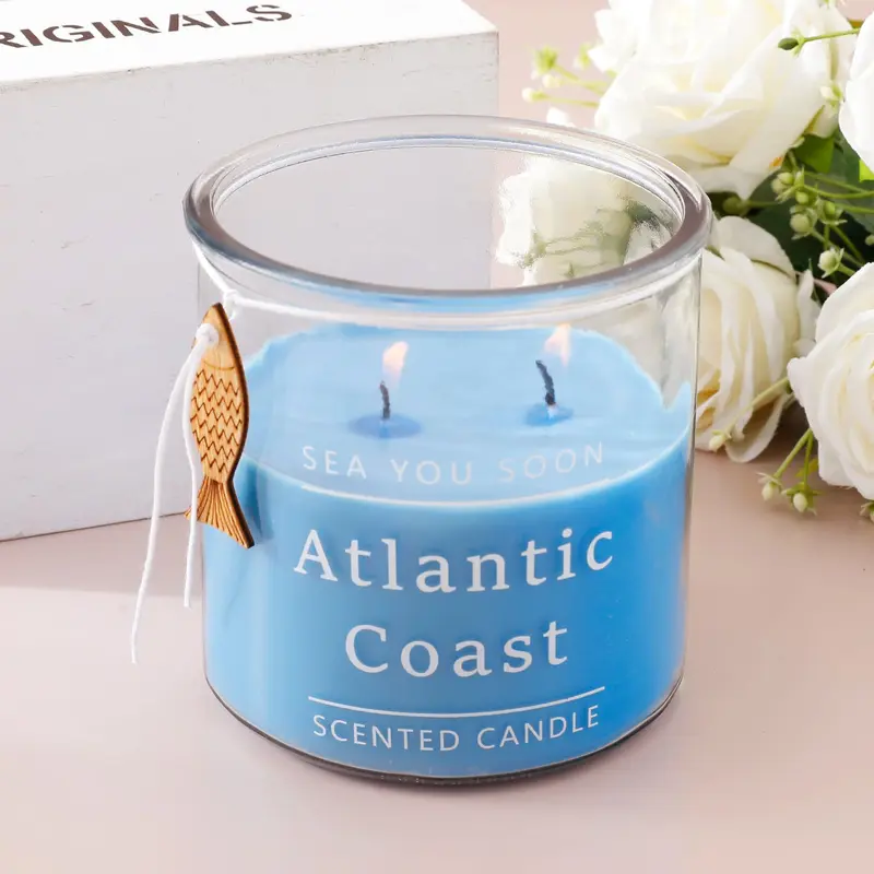 1 Pack: Scented Candle with Blue Water Aroma | 430g | Glass Jar | Blue