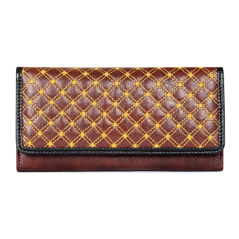 Elegance Womens Wallet: Tan Clutch Purse with Embroidered Design | Slim & Lightweight | 3 Compartments