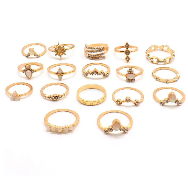 17 PCs Combo: Boho Vintage Style Gold Plated Knuckle Rings Set for Women