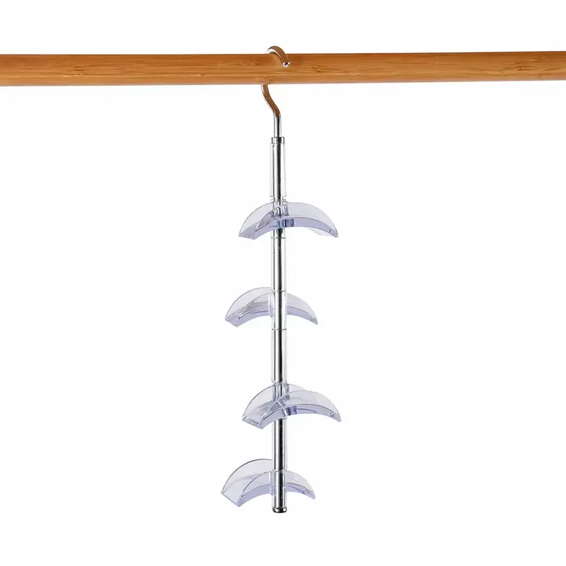 4 Tier Stainless Steel Tie Hangers - Space-Saving Organizer | 39cm x 7cm x 5.5cm | Clear