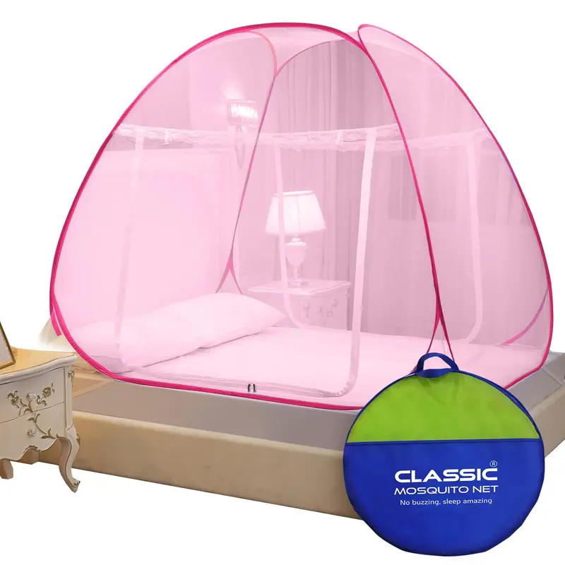 Classic Mosquito Net for Double Bed: King Size Foldable Machardani | Full Pink
