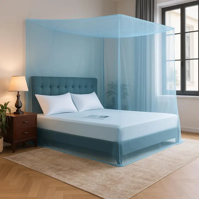 Evafly Mosquito Net for Double Bed | 7.5x7.5 ft | Foldable, Portable | Full Blue