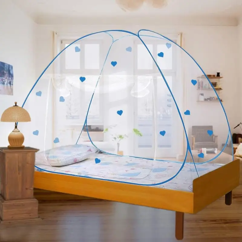 Evafly Heart Design Mosquito Net: King Size Foldable Machardani | Blue