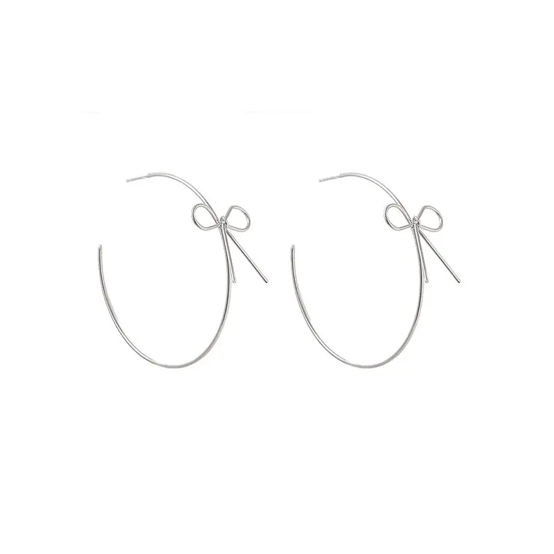 Yellow Chimes Women Silver Hoop Earrings - Bow Design | 6cm Length | Lightweight