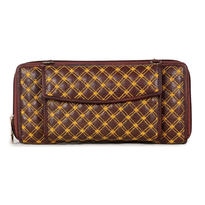 Emerald Women's Wallet: Front Mobile Pocket & Classy Checkered Design | Yellow