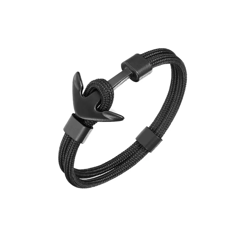 Yellow Chimes: Adjustable Black Anchor Wrist Band Bracelet | 22 CM | Gift for Men & Boys