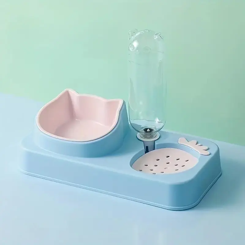 2-in-1 Pet Bowl Set: Non-Toxic with Replaceable Water Bottle | Blue