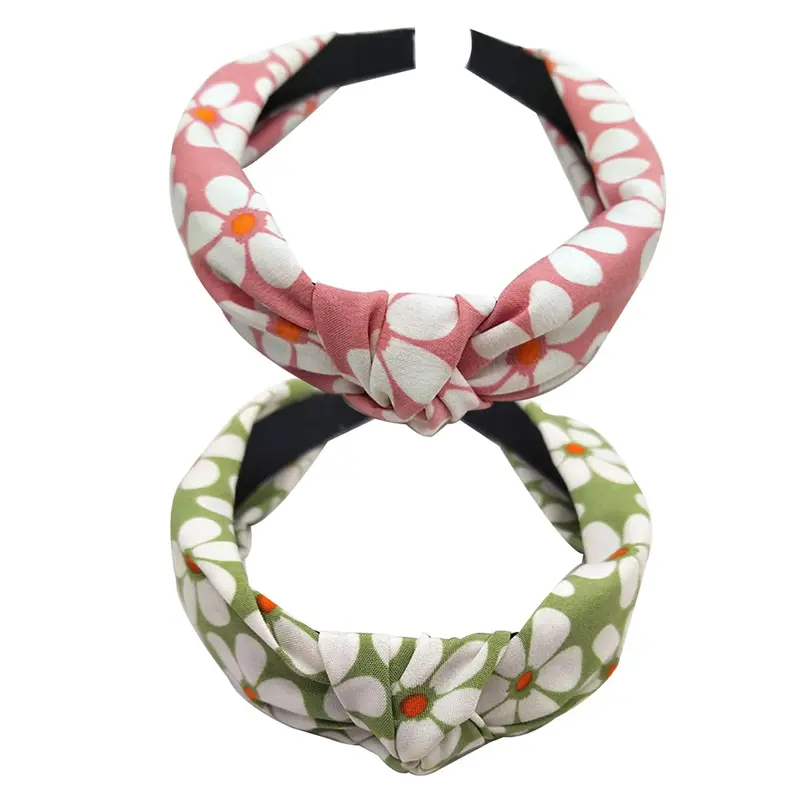 2 Pcs Pink & Green Knotted Fabric Headbands for Women | Soft Lycra