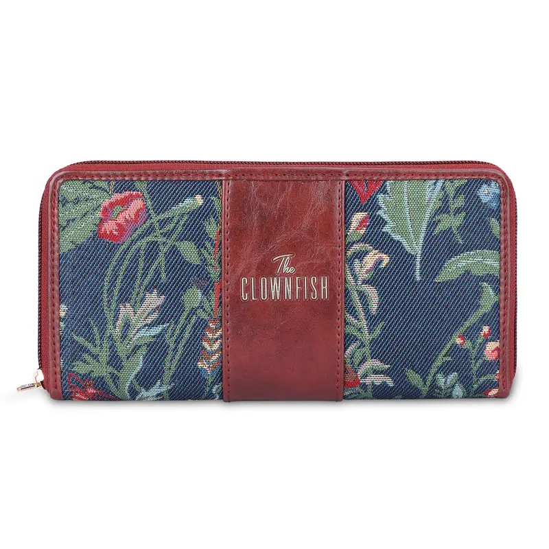 Aria Floral Wallet Clutch: Premium Tapestry Fabric | Slim & Casual | Navy Blue
