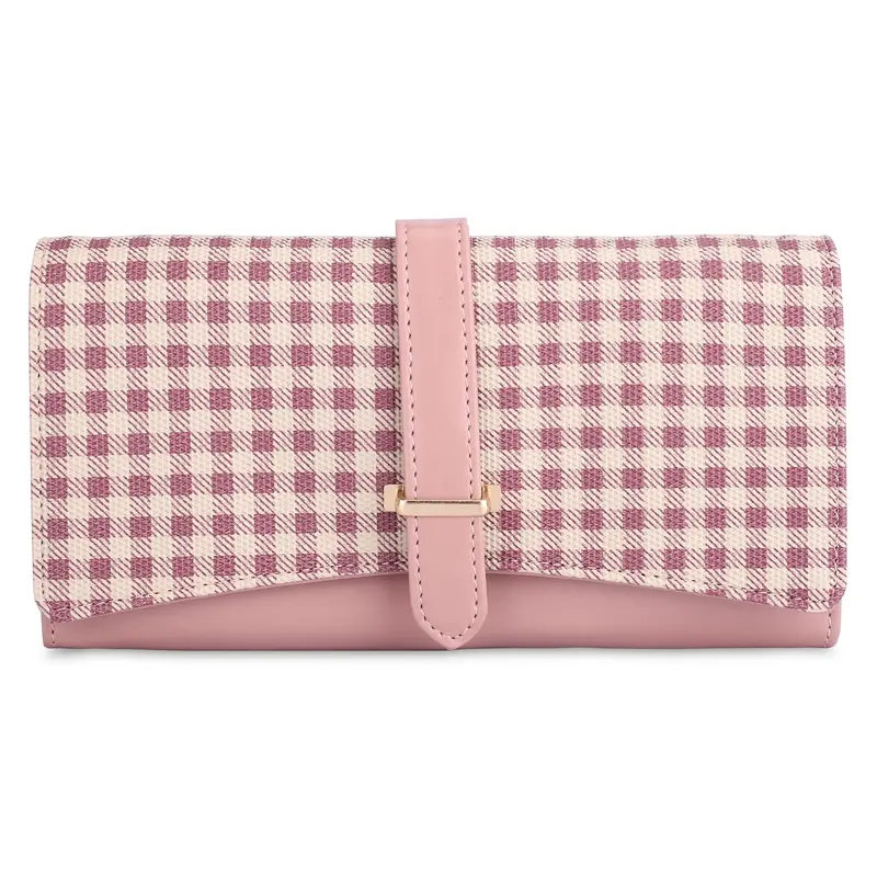 Dhanvi Pink: Women's Wallet - PVC Material, Snap Flap Closure | 21 x 11 cm | Multiple Card Holders