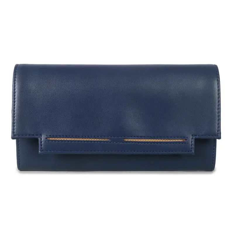 Laura Navy Blue: Women's Wallet Clutch with Multiple Card Slots | Faux Leather