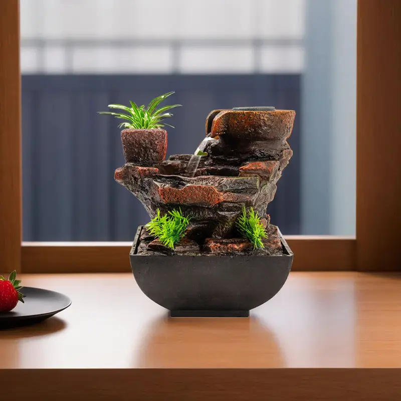 UMAI Polyresin Water Fountain for Home Decor | Waterfall Fountain Indoor Home Decor | Decor for Living Room/Hall/Office/Garden | Housewarming Gifts for Friends/Family | 22x18x28 Cm