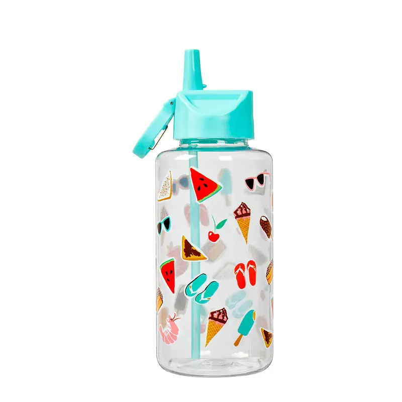 1 L Non-Toxic Plastic Sipper Water Bottle - Leak Proof, Flip-Top Spout & Straw | BPA-Free | Fruits Print